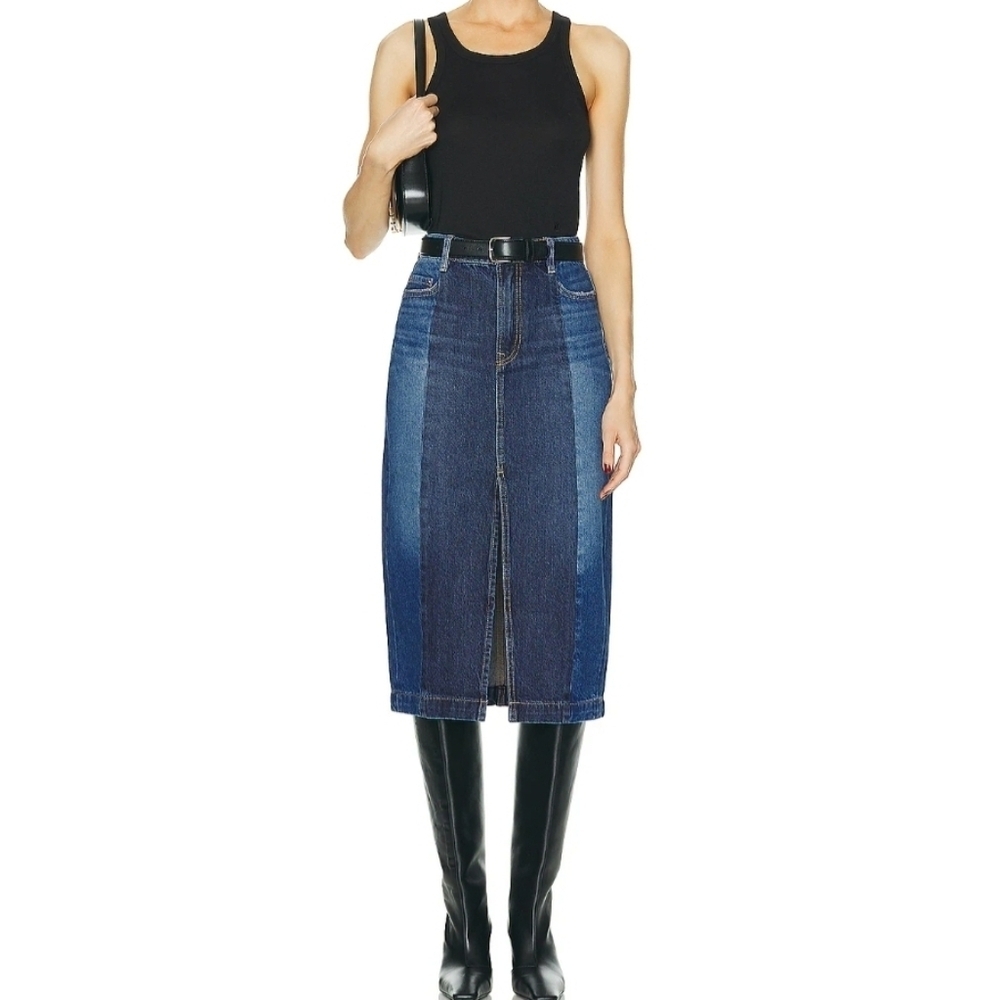 Grlfrnd Robin Seamed Tonal Midi Denim Two Tone Skirt Size 27
